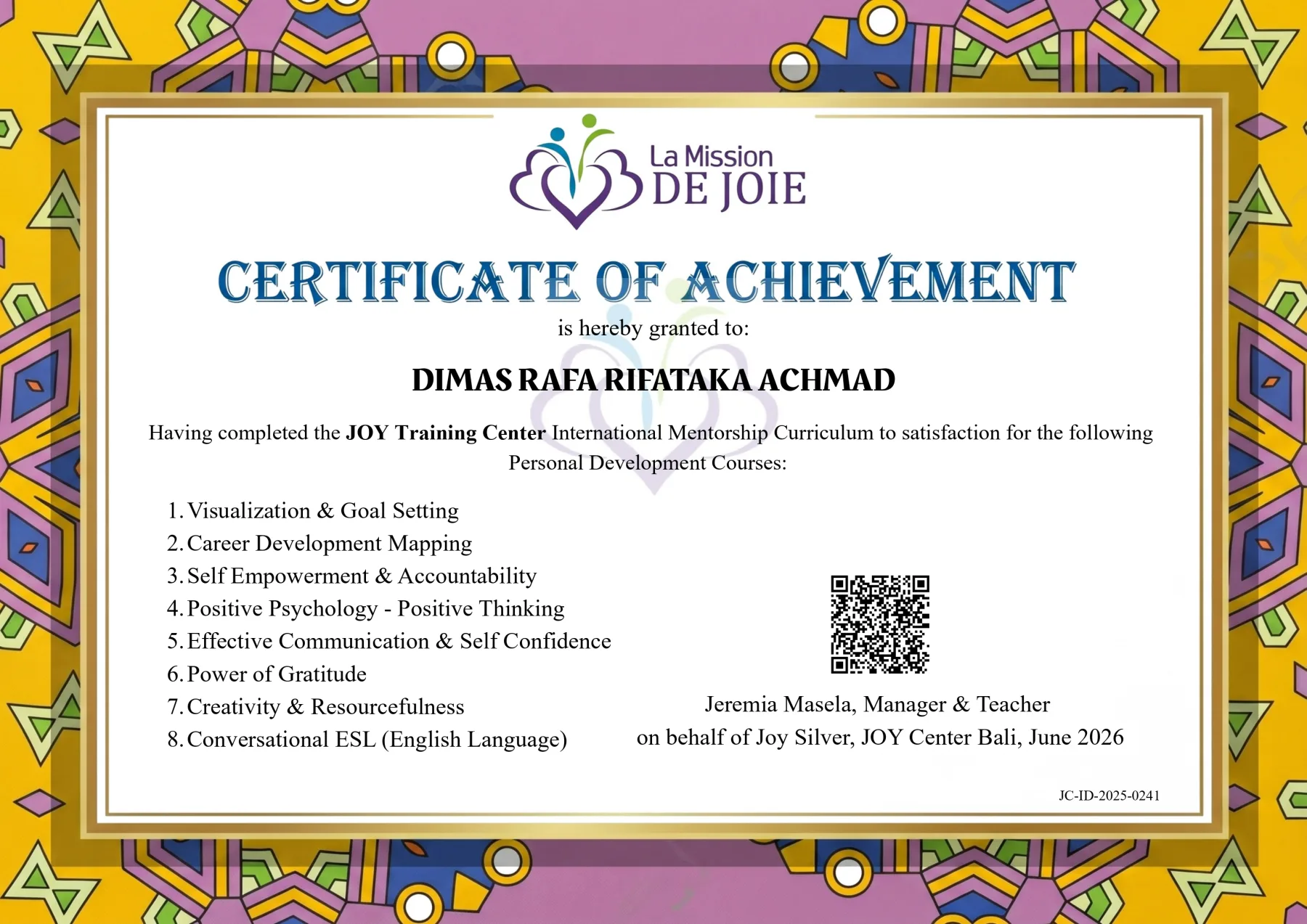 Program Participant - Joy Center